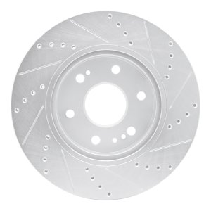 Cadillac Vistiq Brake Rotor (1) - Front Left - R1 Concepts - Drilled & Slotted - Silver - `19-`26